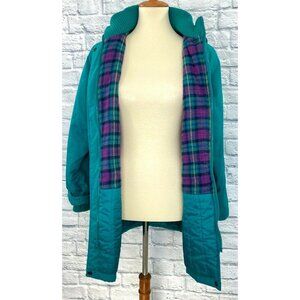 Cabin Creek Coat Jacket Women Sz S Lined Detachable Hood Teal Zipper Pockets
